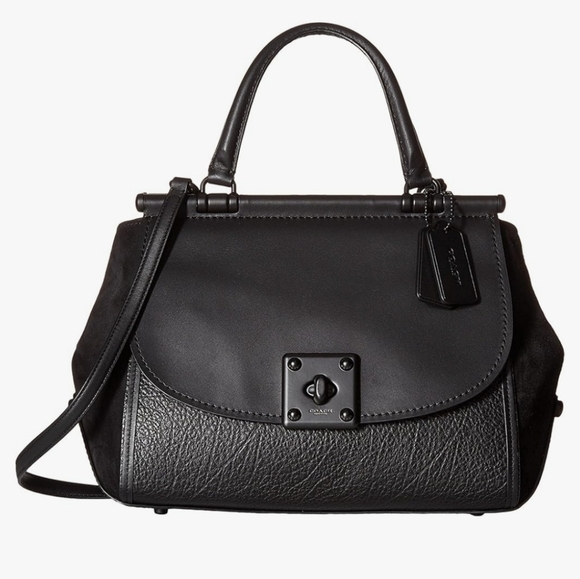 Coach Handbags - Coach Black Mixed Leather Satchel Crossbody Bag Purse